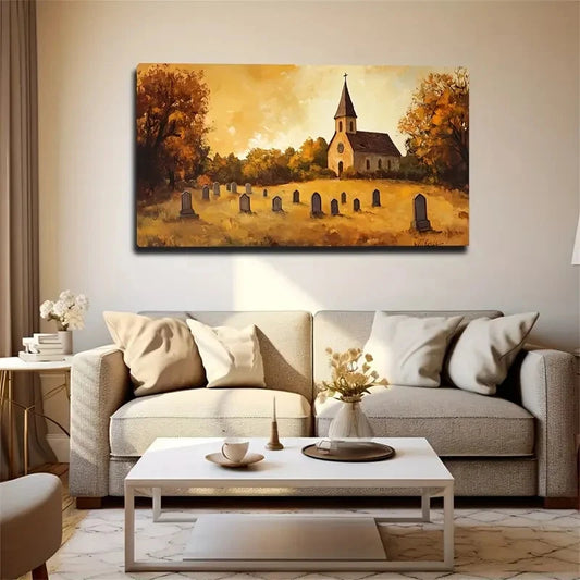 Autumn Tombstones Landscape Wall Art Canvas Office Home Room Framed 120x60cm
