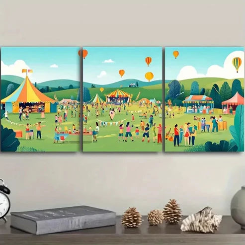 3pcs Depicting an Outdoor Music Festival Wall Art Set Canvas Unframed - High Quality Print 100% Australian Made Wall Canvas - Bella Home Decor