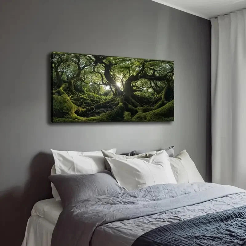 Sunlit Forest Scene Twisted Wall Art Canvas Office Home Room Framed 120x60cm - Bella Home Decor