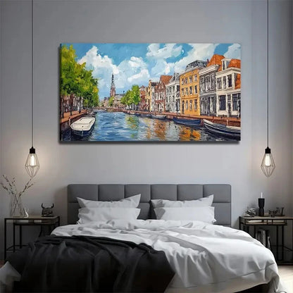 Romantic River Cityscape Wall Art Canvas Office Home Room Framed 120x60cm