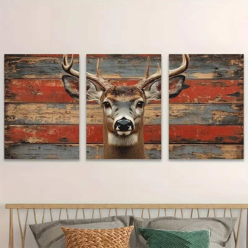 3pcs White Tailed Deer Wildlife Decor  Wall Art Set Canvas Framed 40x60cm - High Quality Print 100% Australian Made Wall Canvas Ready to Hang - Bella Home Decor