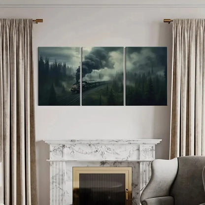 3pcs Misty Forest Steam Train Dark Sky Metal Print Ready to Hang Art - Bella Home Decor