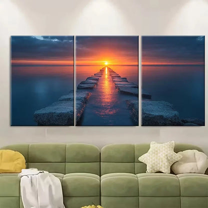 3pcs Serene Coastal Jetty Sunset Metal Print Ready to Hang Art