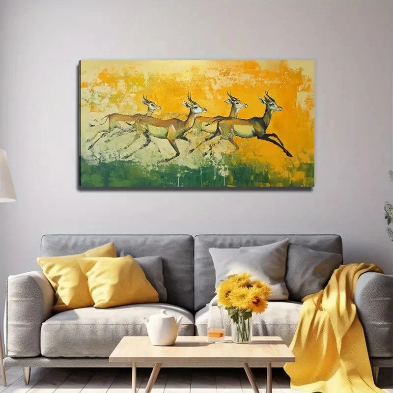 Running Antelope Perfect Wall Art Canvas Office Home Room Framed 120x60cm