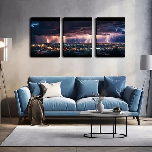 3pcs Lightning That Amazes Neighbors Wall Art Set Wall Art Canvas Unframed - High Quality Print 100% Australian Made Wall Canvas