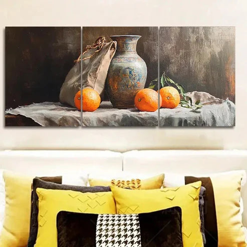 3pcs Still life painting of an old vase Wall Art Set Canvas Unframed - High Quality Print 100% Australian Made Wall Canvas