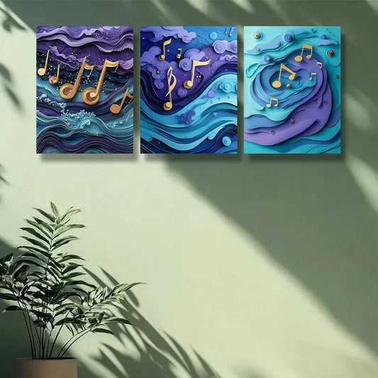 3pcs Purple, note Art Painting Metal Print Ready to Hang Art