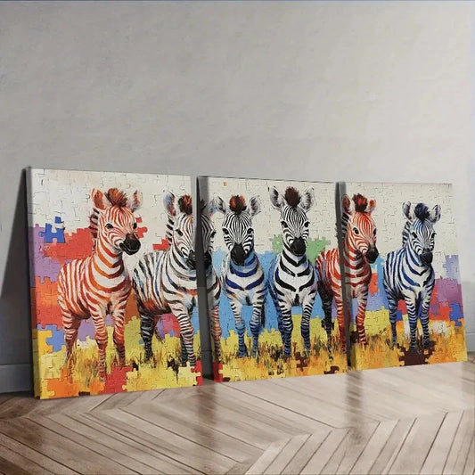 3pcs Featuring an Adorable Baby Zebra Wall Art Set Canvas Framed 40x60cm - High Quality Print 100% Australian Made Wall Canvas Ready to Hang