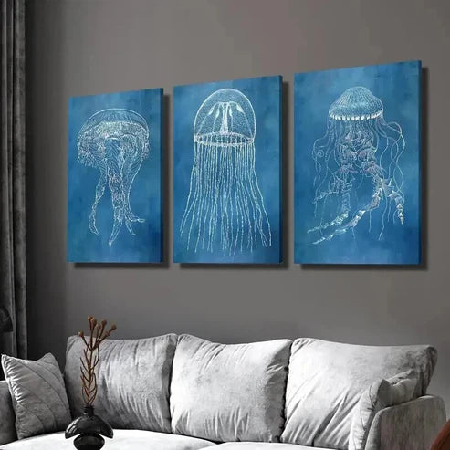 3pcs Luxury Jellyfish Mordai Blueprint Wall Art Canvas Unframed - High Quality Print 100% Australian Made Wall Canvas