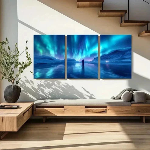 3pcs Aesthetic Aurora Northern Lights Anime Wall Art Canvas Unframed - High Quality Print 100% Australian Made Wall Canvas - Bella Home Decor