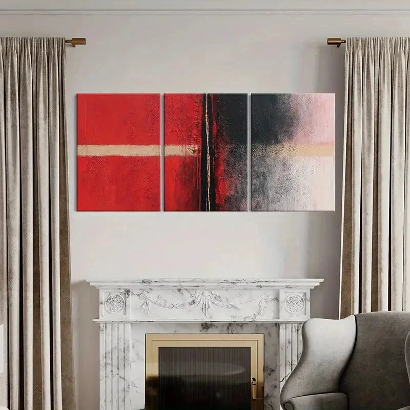 3pcs Abstract Art Red Black White Palette Metal Print Ready to Hang Art - Bella Home Decor