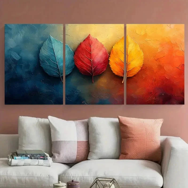 3pcs Abstract Floral Leaf Nature Illustration Metal Print Ready to Hang Art - Bella Home Decor