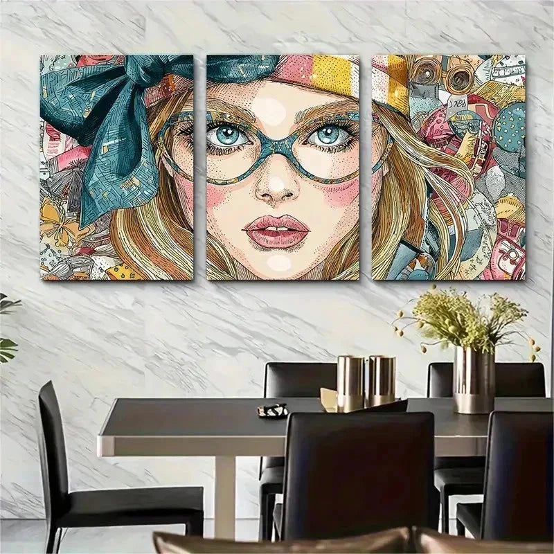 3pcs Maximalist Preppy Decor Continuous Perfect Wall Art Set Canvas Framed 50x70cm - High Quality Print 100% Australian Made Wall Canvas Ready to Hang