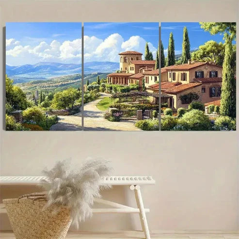 3pcs Olive Garden Mediterranean Serenity Wall Art Set Canvas Unframed - High Quality Print 100% Australian Made Wall Canvas