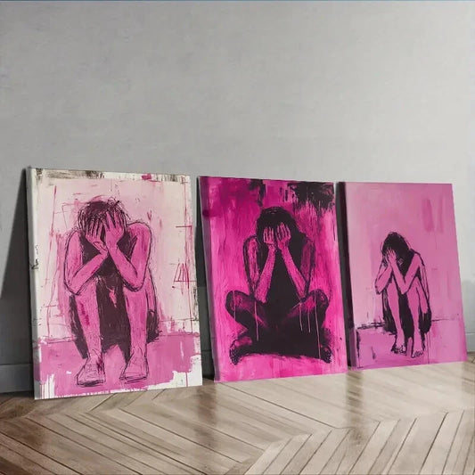 3pcs Pink Distressed Woman Wall Art Set Canvas Framed 50x70cm - High Quality Print 100% Australian Made Wall Canvas Ready to Hang