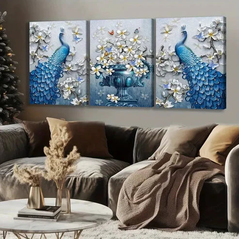 3pcs Peacock Wall Art Canvas Unframed - High Quality Print 100% Australian Made Wall Canvas