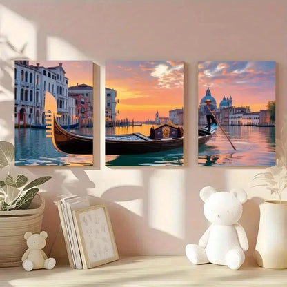 3pcs Cityscape Painting Impressionist Style Metal Print Ready to Hang Art - Bella Home Decor
