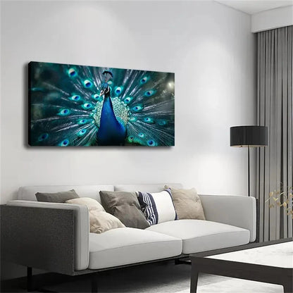 A Peacock Spreading Its Tail Wall Art Canvas Office Home Room Framed 120x60cm