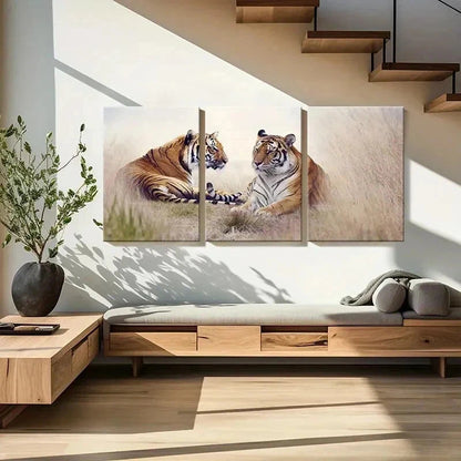 3pcs Two Tigers Tiger Couple Modern Wall Art Set Canvas Framed 50x70cm - High Quality Print 100% Australian Made Wall Canvas Ready to Hang