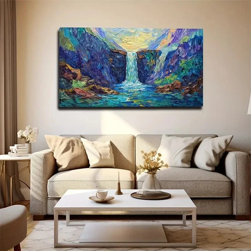 Abstract Waterfall Modern Wall Art Canvas Office Home Room Framed 120x60cm