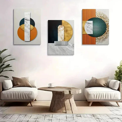 3pcs Golden White and Teal Geometric Design Art Set Canvas Unframed - High Quality Print 100% Australian Made Wall Canvas