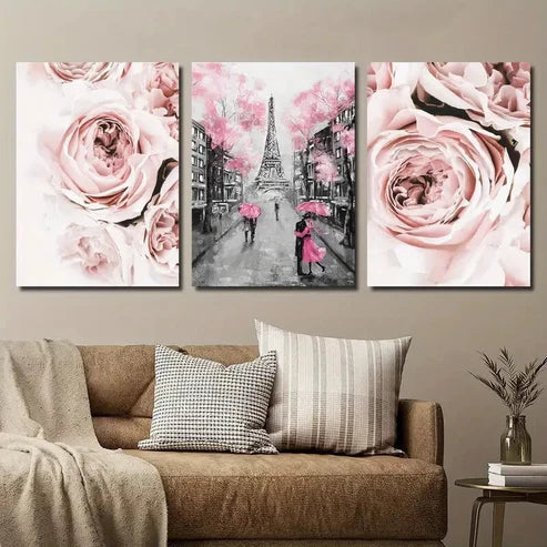 3pcs Pink Romantic Lover Umbrella Wall Art Canvas Unframed - High Quality Print 100% Australian Made Wall Canvas