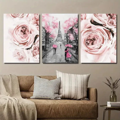 3pcs Pink Romantic Lover Umbrella Wall Art Canvas Unframed - High Quality Print 100% Australian Made Wall Canvas