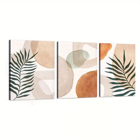 3pcs Warm Neutral Tones Abstract Shapes Wall Art Set Canvas Unframed - High Quality Print 100% Australian Made Wall Canvas