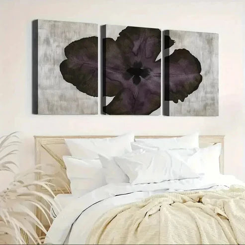 3pcs Unique Deep Purple Floral Pattern Wall Art Canvas Unframed - High Quality Print 100% Australian Made Wall Canvas - Bella Home Decor