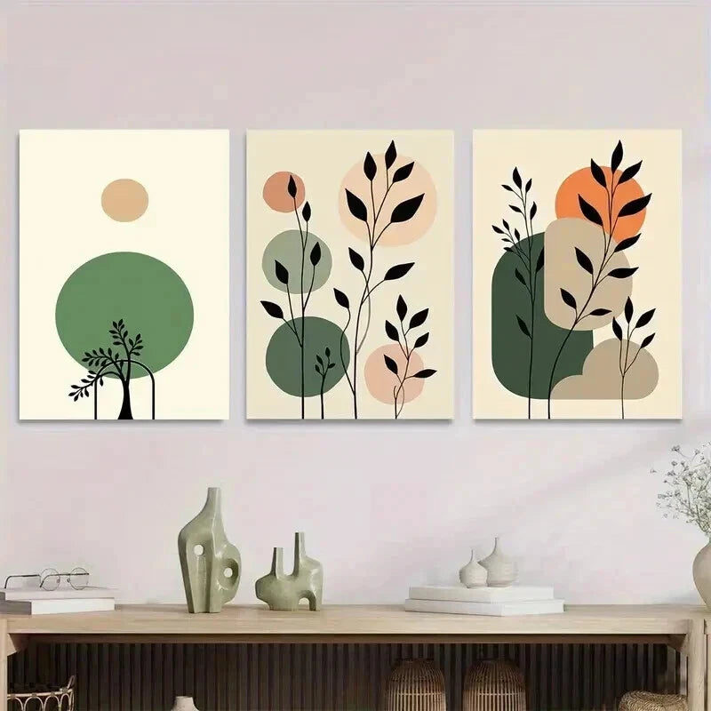 3pcs Modern Abstract Botanical Green Leaf Wall Art Set Canvas Framed 50x70cm - High Quality Print 100% Australian Made Wall Canvas Ready to Hang
