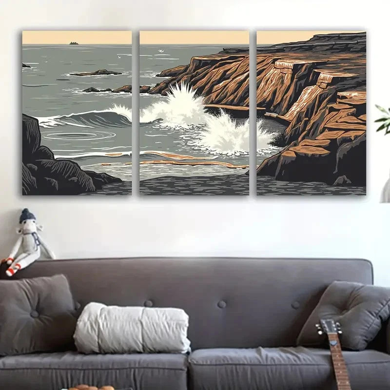 3pcs Dynamic Ocean Waves Seascape Scene Wall Art Set Canvas Framed 50x70cm - High Quality Print 100% Australian Made Wall Canvas Ready to Hang - Bella Home Decor