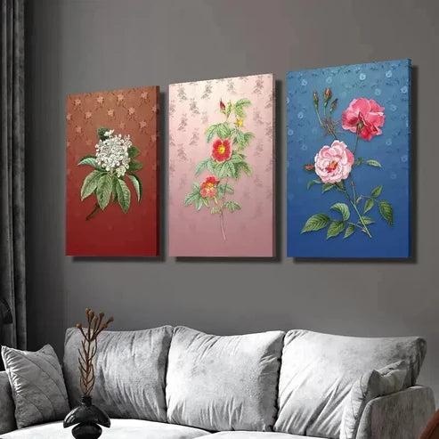 3pcs Colorful Modern Botanical Flowers Wall  Art Set Canvas Unframed - High Quality Print 100% Australian Made Wall Canvas - Bella Home Decor
