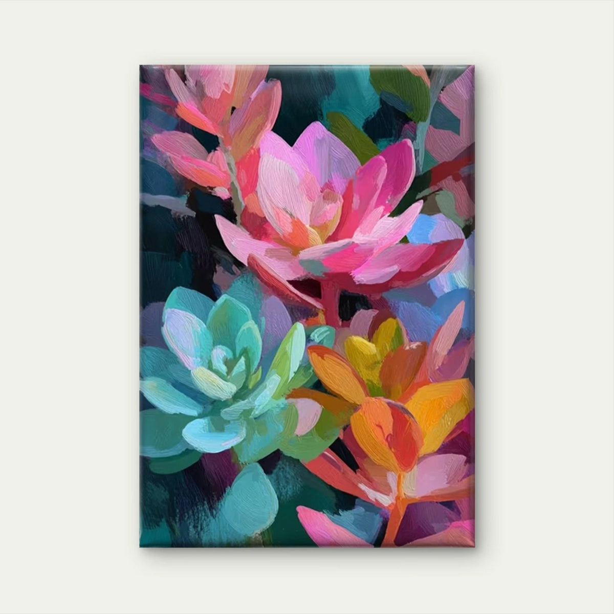 Abstract Colorful Succulent Flowers Metal Print Ready to Hang