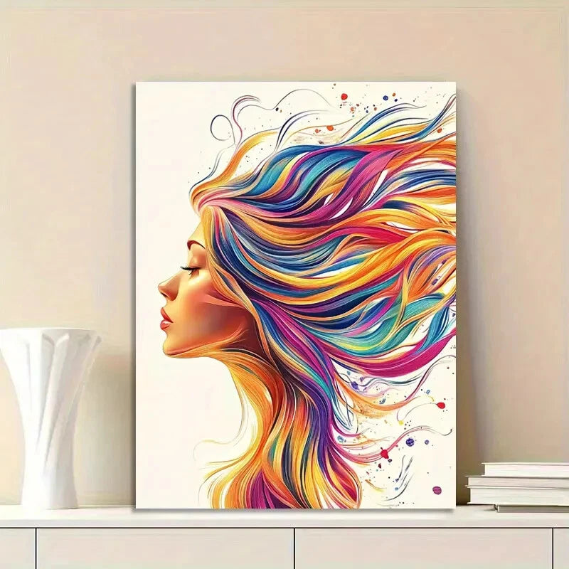 Beautiful Colorful Hair, Wind Blows Woman'S Face 40x60cm Metal Print Ready to Hang