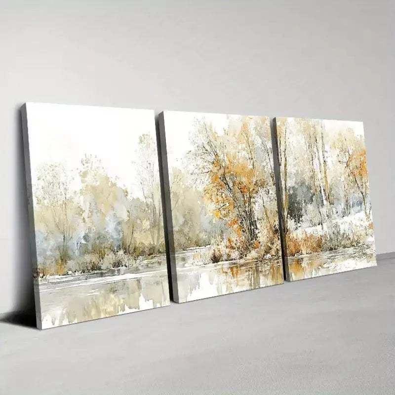 3pcsBeautiful Trees & Water Reflection Autumn Art Set Canvas Framed 50x70cm - High Quality Print 100% Australian Made Wall Canvas Ready to Hang