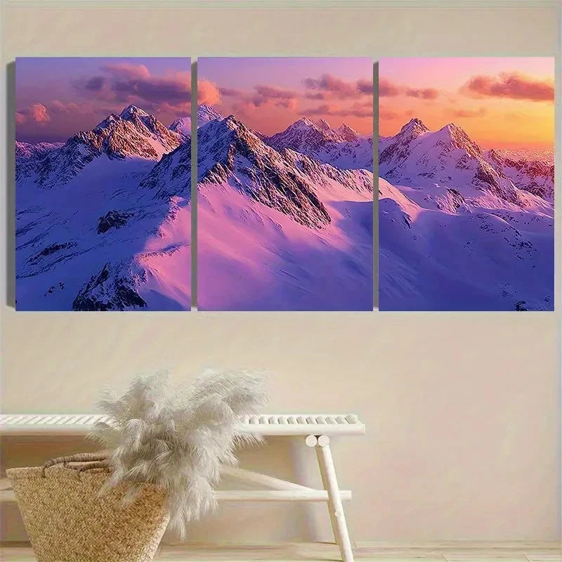 3pcs Sunrise Over Snowy Mountains Wall Art Set Canvas Framed 40x60cm - High Quality Print 100% Australian Made Wall Canvas Ready to Hang