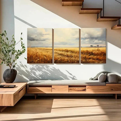 3pcs Wheat Fields & Autumn Sky Landscape Wall Art Set Canvas Framed 60x90cm - High Quality Print 100% Australian Made Wall Canvas Ready to Hang - Bella Home Decor