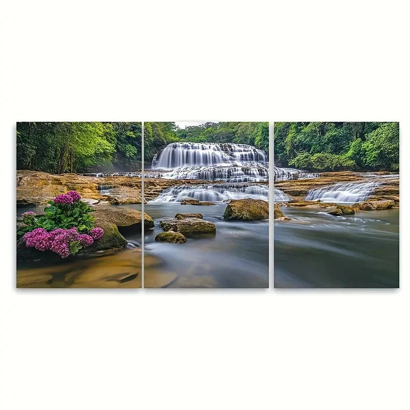 3pcs Dunns River Falls Travel Illustration Wall Art Set Canvas Framed 60x90cm - High Quality Print 100% Australian Made Wall Canvas Ready to Hang - Bella Home Decor