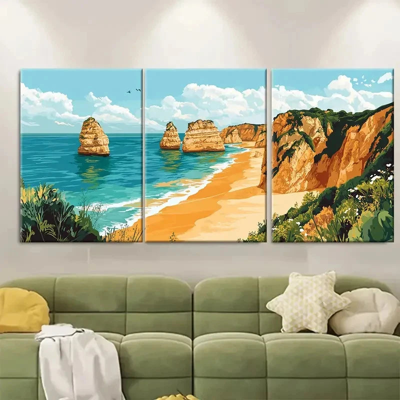 3pcs Beach Scenery Portuguese ti   Wall Art Set Canvas Framed 40x60cm - High Quality Print 100% Australian Made Wall Canvas Ready to Hang - Bella Home Decor