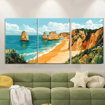 3pcs Beach Scenery Portuguese ti   Wall Art Set Canvas Framed 40x60cm - High Quality Print 100% Australian Made Wall Canvas Ready to Hang - Bella Home Decor