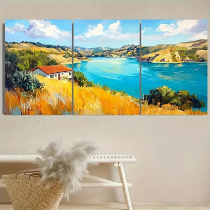 3pcs Lac Payne Lake Casitas California Wall Art Set Canvas Framed 50x70cm - High Quality Print 100% Australian Made Wall Canvas Ready to Hang