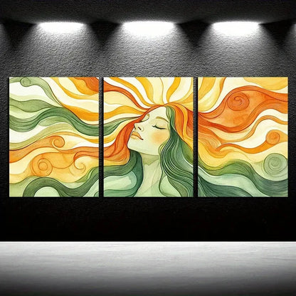 3pcs Vibrant Abstract Female Portrait Illustration Metal Print Ready to Hang Art - Bella Home Decor