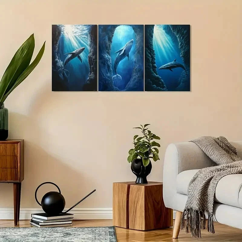 3pcs Vintage Whale & Deepsea Design Metal Print Ready to Hang Art - Bella Home Decor