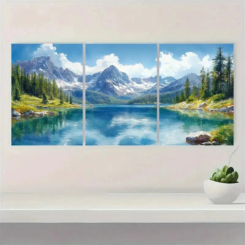 3pcs Glacier Painting - Mountain Lake Landscape Metal Print Ready to Hang Art - Bella Home Decor