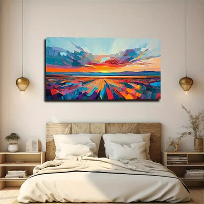 Vibrant Abstract Colorful Sun Wall Art Canvas Office Home Room Framed 120x60cm