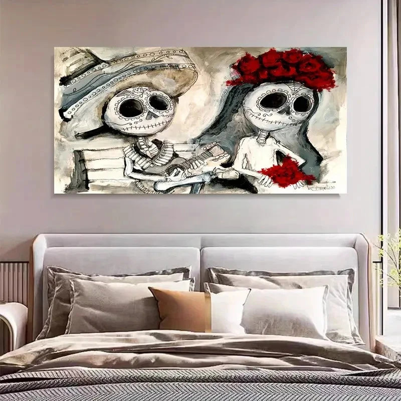 Skeleton Couple Wedding Décor Wall Art Canvas Office Home Room Framed 120x60cm - Bella Home Decor