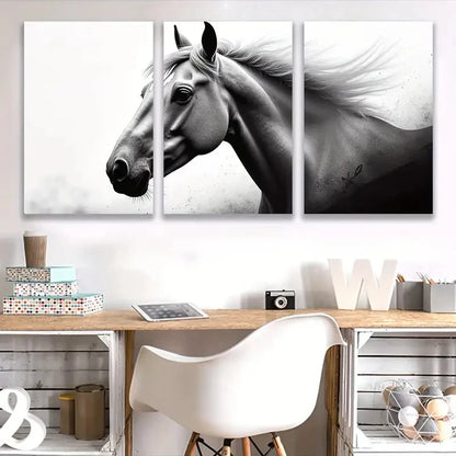 3pcs Black And White Horse Painting Wall Art Set Canvas Framed 60x90cm - High Quality Print 100% Australian Made Wall Canvas Ready to Hang - Bella Home Decor