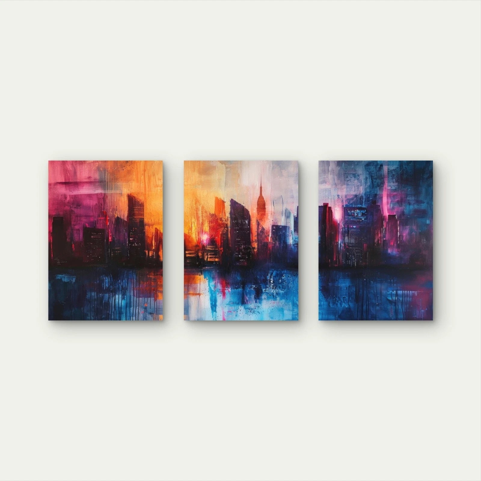 3pcs Abstract City Skyline Spans Three Panels Wall Art Set Canvas Framed 40x60cm - High Quality Print 100% Australian Made Wall Canvas Ready to Hang - Bella Home Decor