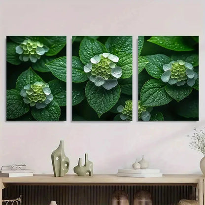 3pcs Hydrangea & Green Leaves Metal Print Ready to Hang Art - Bella Home Decor