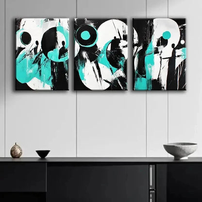 3pcs Modern Abstract Black Teal Modern Perfect Wall Art Set Canvas Framed 60x90cm - High Quality Print 100% Australian Made Wall Canvas Ready to Hang